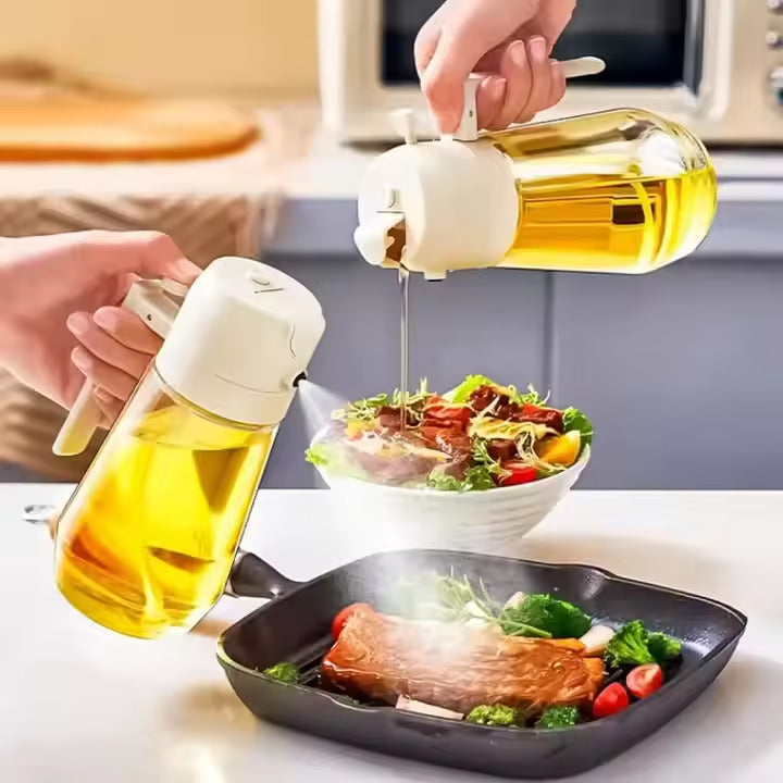 Oil Spray Bottle and Dispenser for Cooking - 2-in-1 Spray and Pour Oil Can