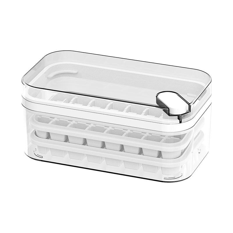 Frostbox Press Ice Cube Maker with Lid - Easy Release Ice Tray Box with Scoop