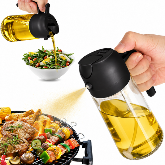 Oil Spray Bottle and Dispenser for Cooking - 2-in-1 Spray and Pour Oil Can