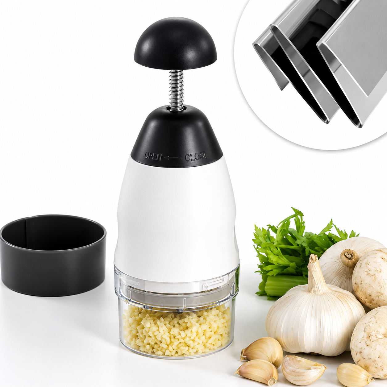 Manual Food Chopper with Press Lid - Vegetable and Herb Mincer for Kitchen