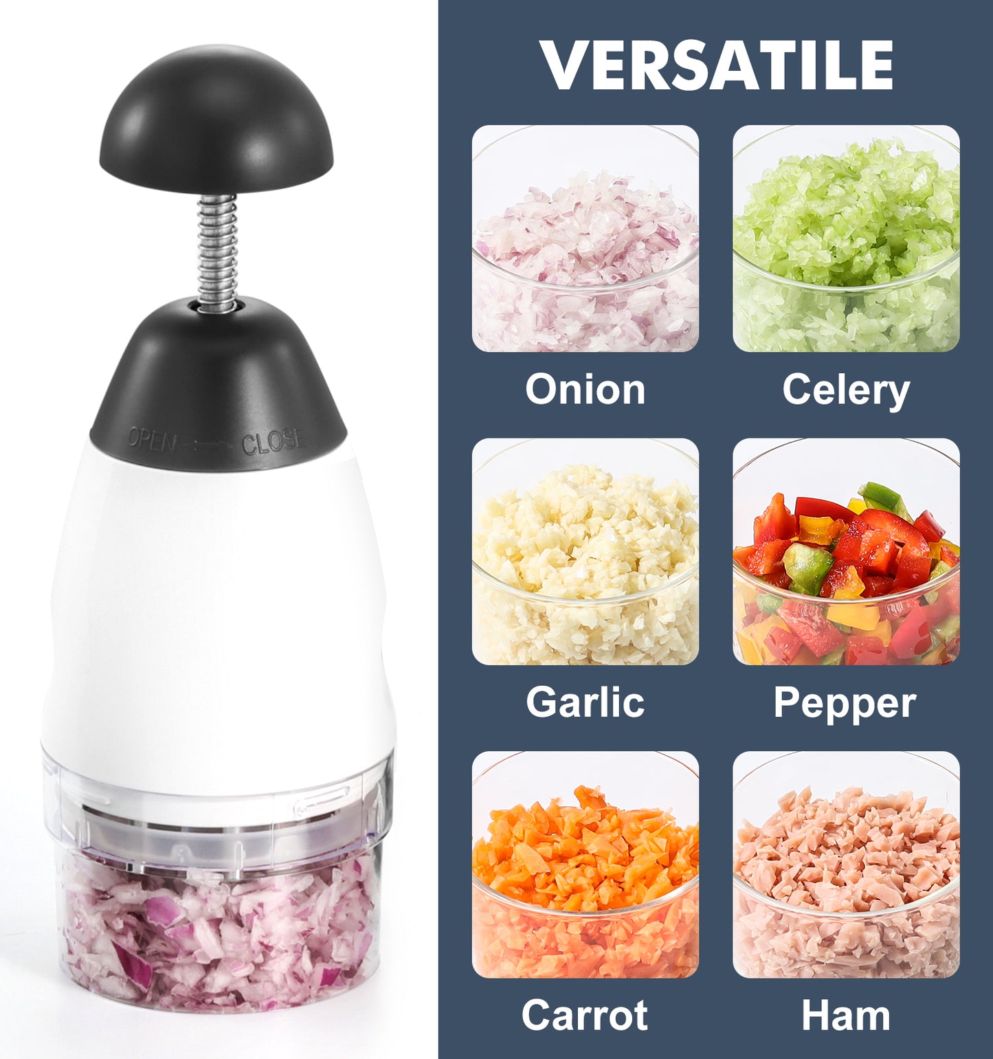 Manual Food Chopper with Press Lid - Vegetable and Herb Mincer for Kitchen