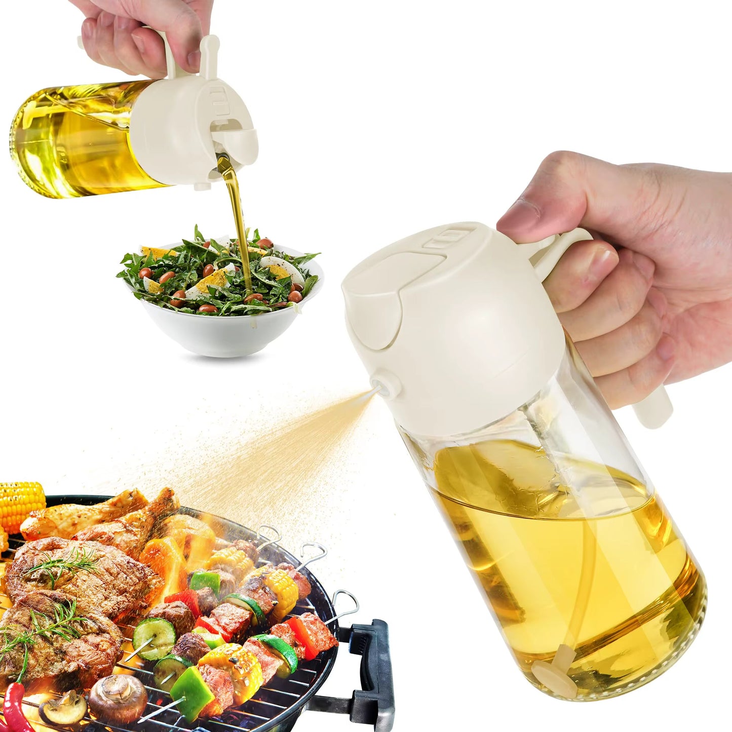 Oil Spray Bottle and Dispenser for Cooking - 2-in-1 Spray and Pour Oil Can
